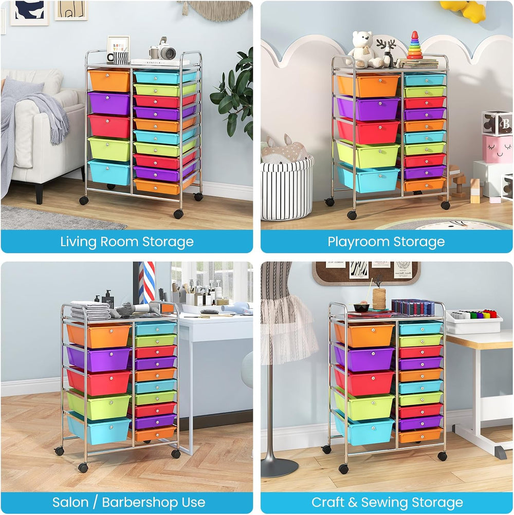 Giantex 15-Drawer Organizer Cart Office School Storage Cart Rolling Drawer Ca...