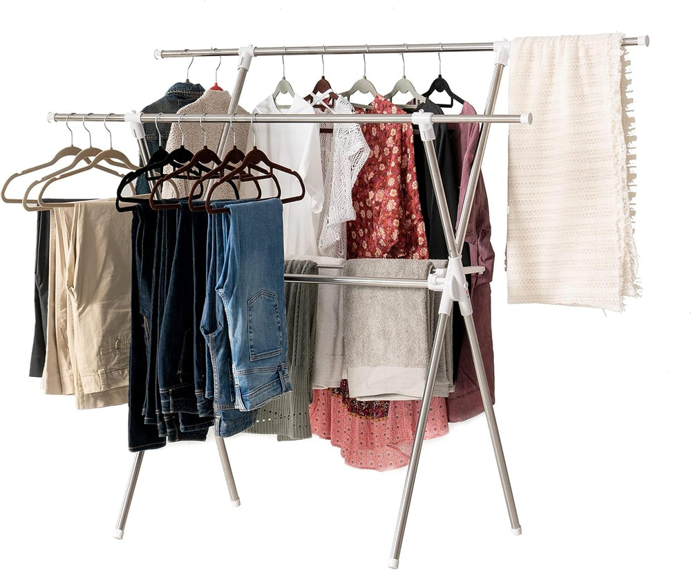 IRIS USA Foldable Drying Rack with Extendable Rods for Large Laundry Loads, C...