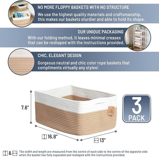 NaturalCozy Storage Baskets 16.8”x13”x7.6” Cotton Rope Woven Baskets - Image 2