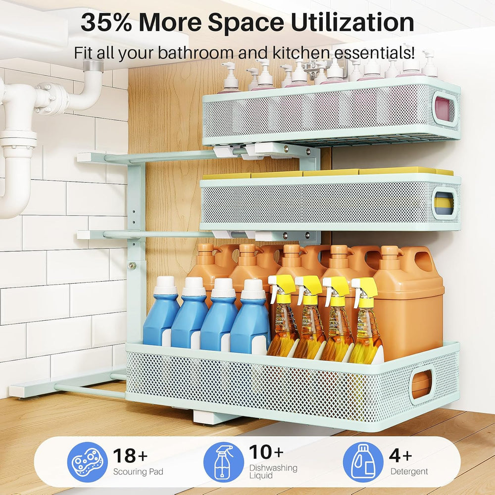 Under Sink Organizer, 3-Tier Thickened Metal Pull out Cabinet Organizer Shelf...