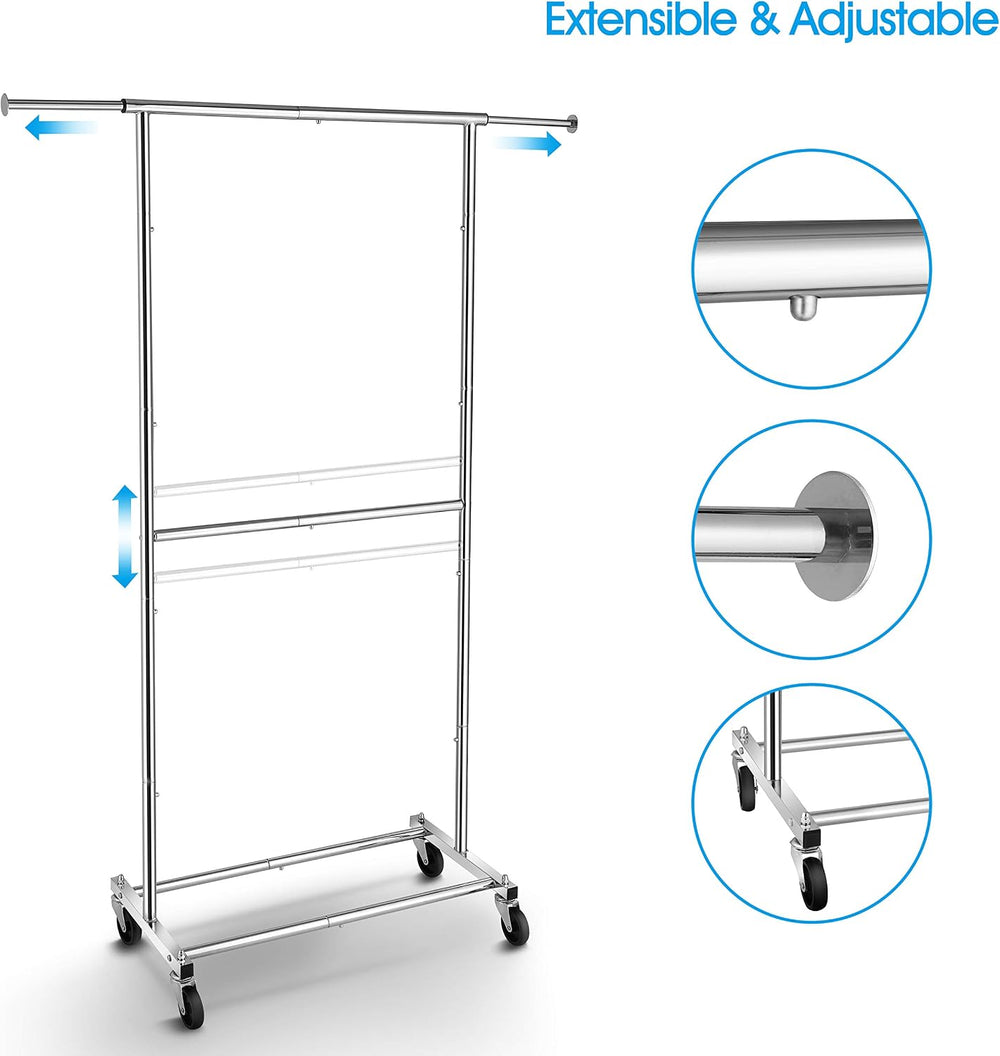 Simple Trending Clothing Garment Rack, Extensible Clothes Rack, Chrome