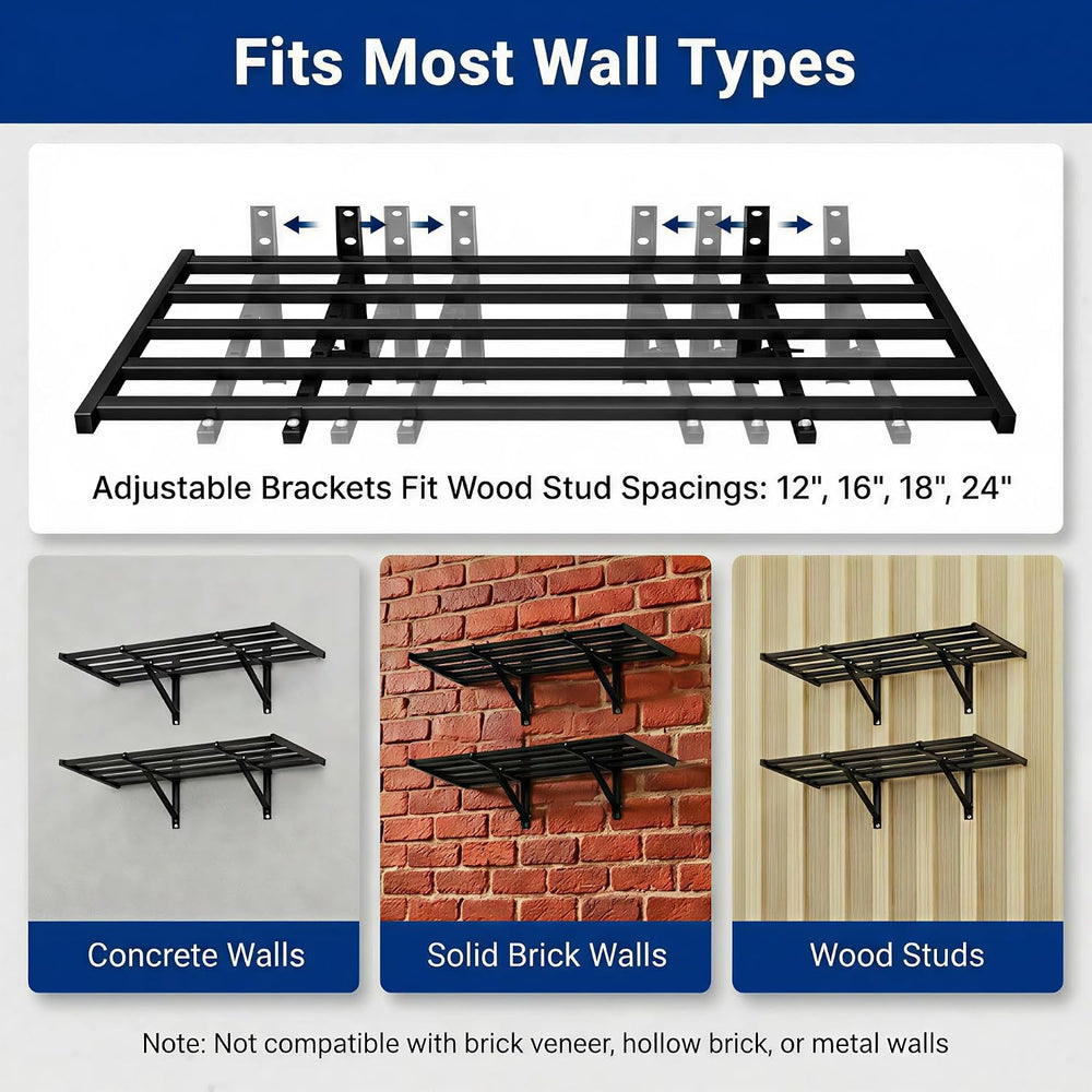 FLEXIMOUNTS 2-Pack 2x4ft Garage Wall Shelving, 8 Hooks, Heavy Duty, Black