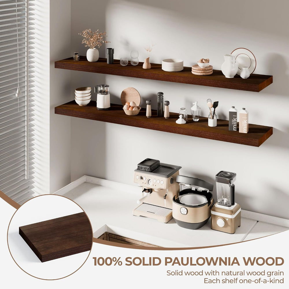 60 Inch Long Floating Shelves for Wall Set of 2, Solid Wood Walnut Floating S...