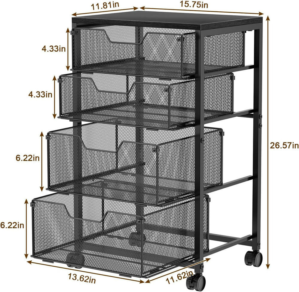 Kitchen Rolling Cart with 4 Storage Drawers, 4-Tier Fruit Vegetable Storage C...