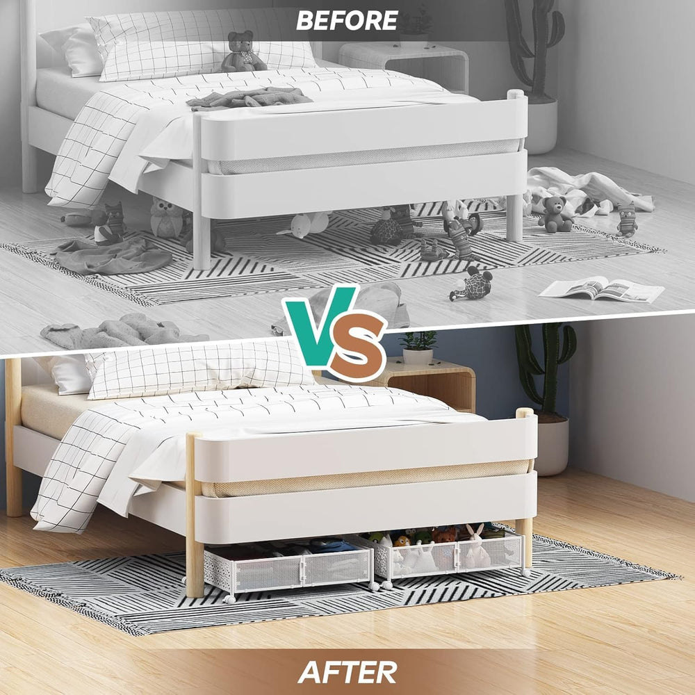 PHINOX Under Bed Storage with Wheels,Patterned,Sturdy Metal,4 Pack,White