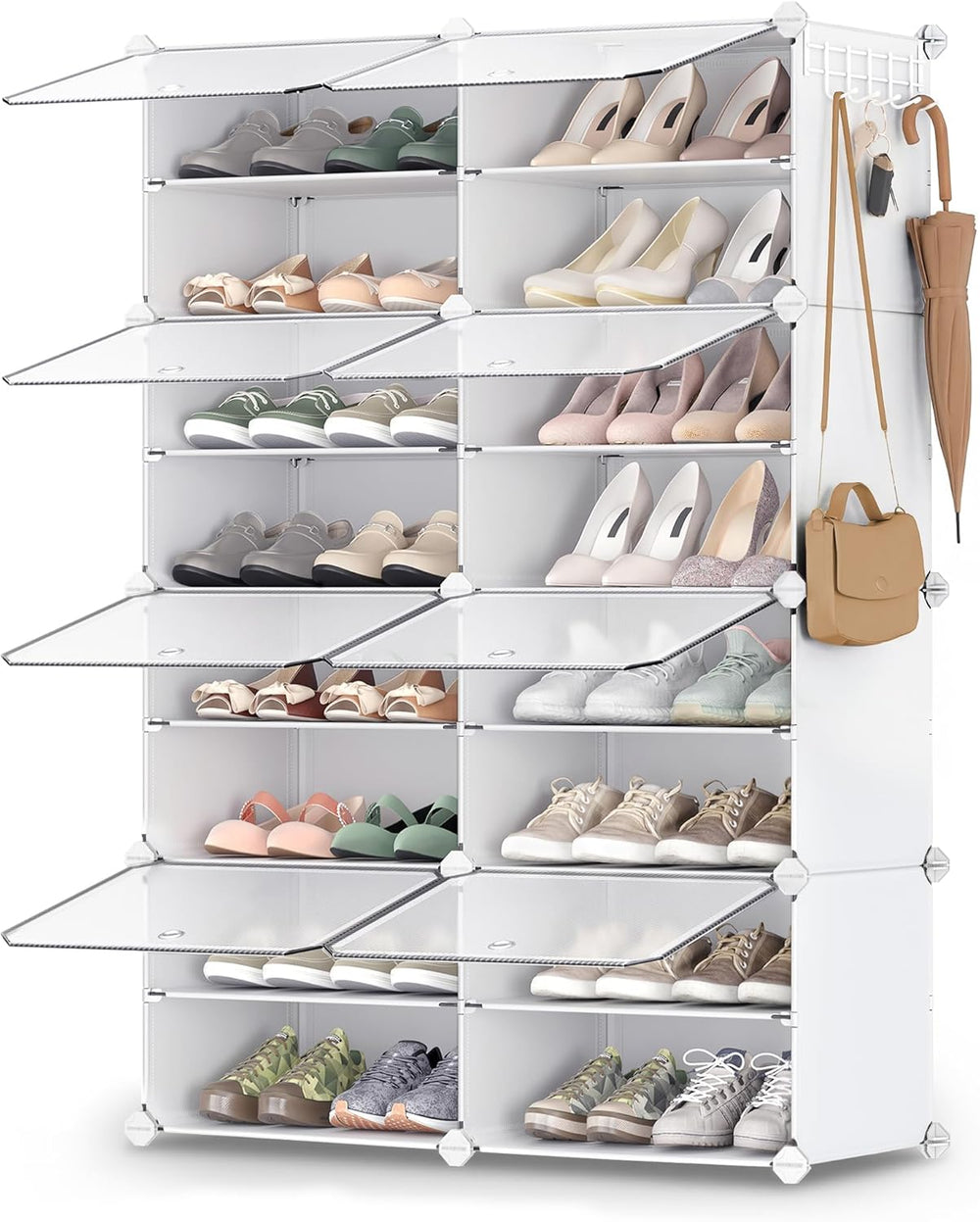 SONGMICS Shoe Rack, 8-Tier with Doors, 32-Pair Storage Cabinet