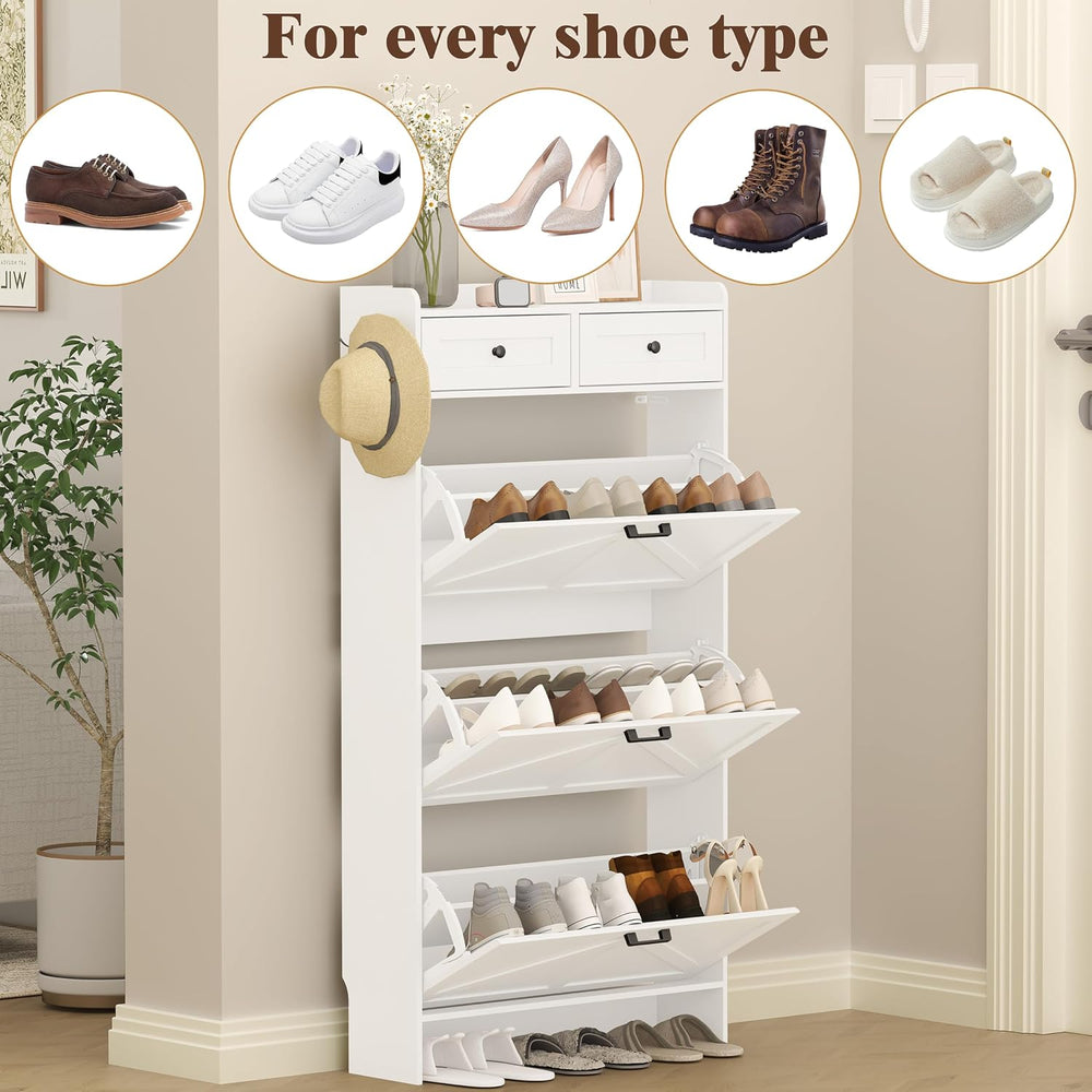Thacuok Shoe Cabinet with 3 Flip Drawers & 2 Storage Drawers, Rustic Farm...