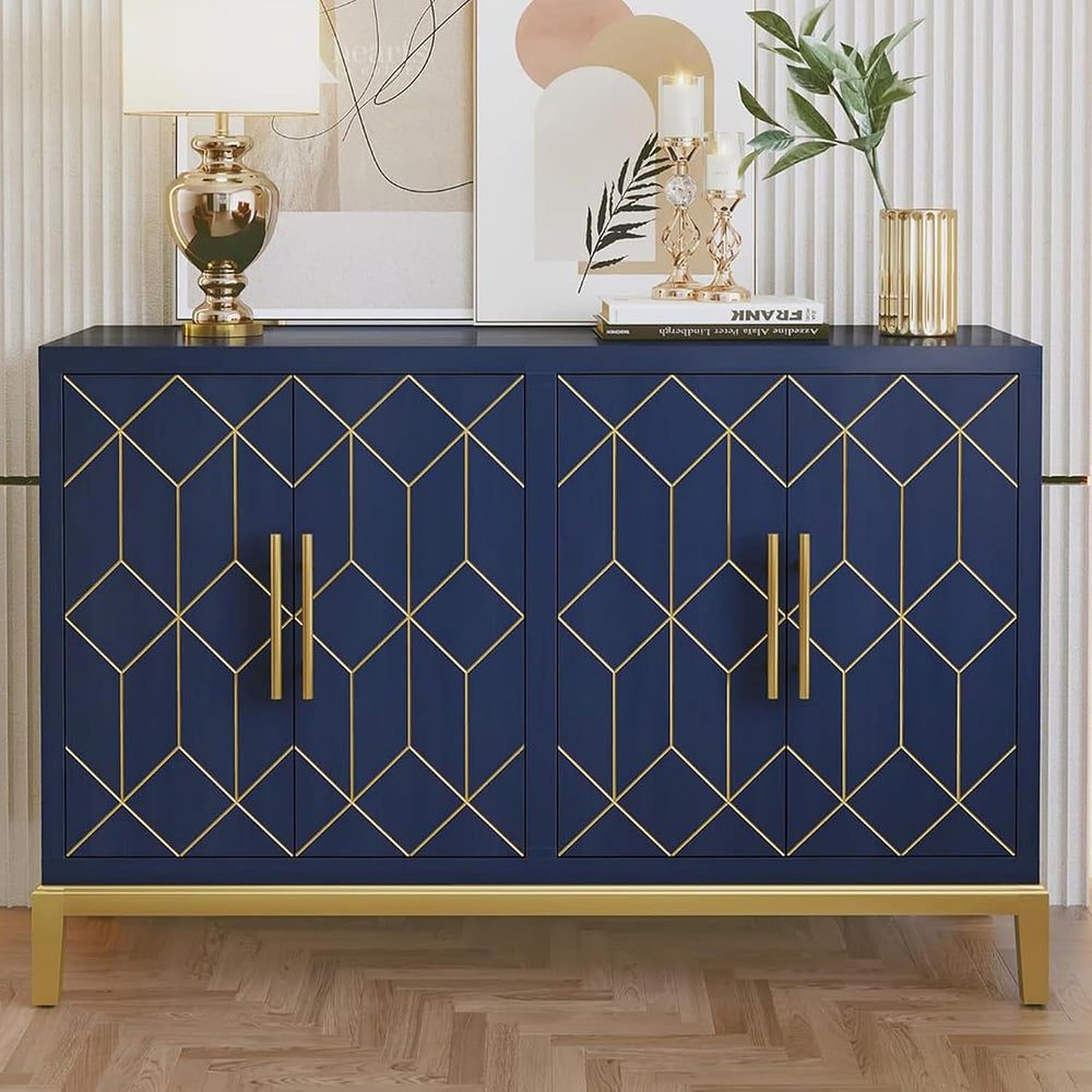 HLR 48" Accent Cabinet with 4 Doors and Shelves, Modern Credenza Storage...