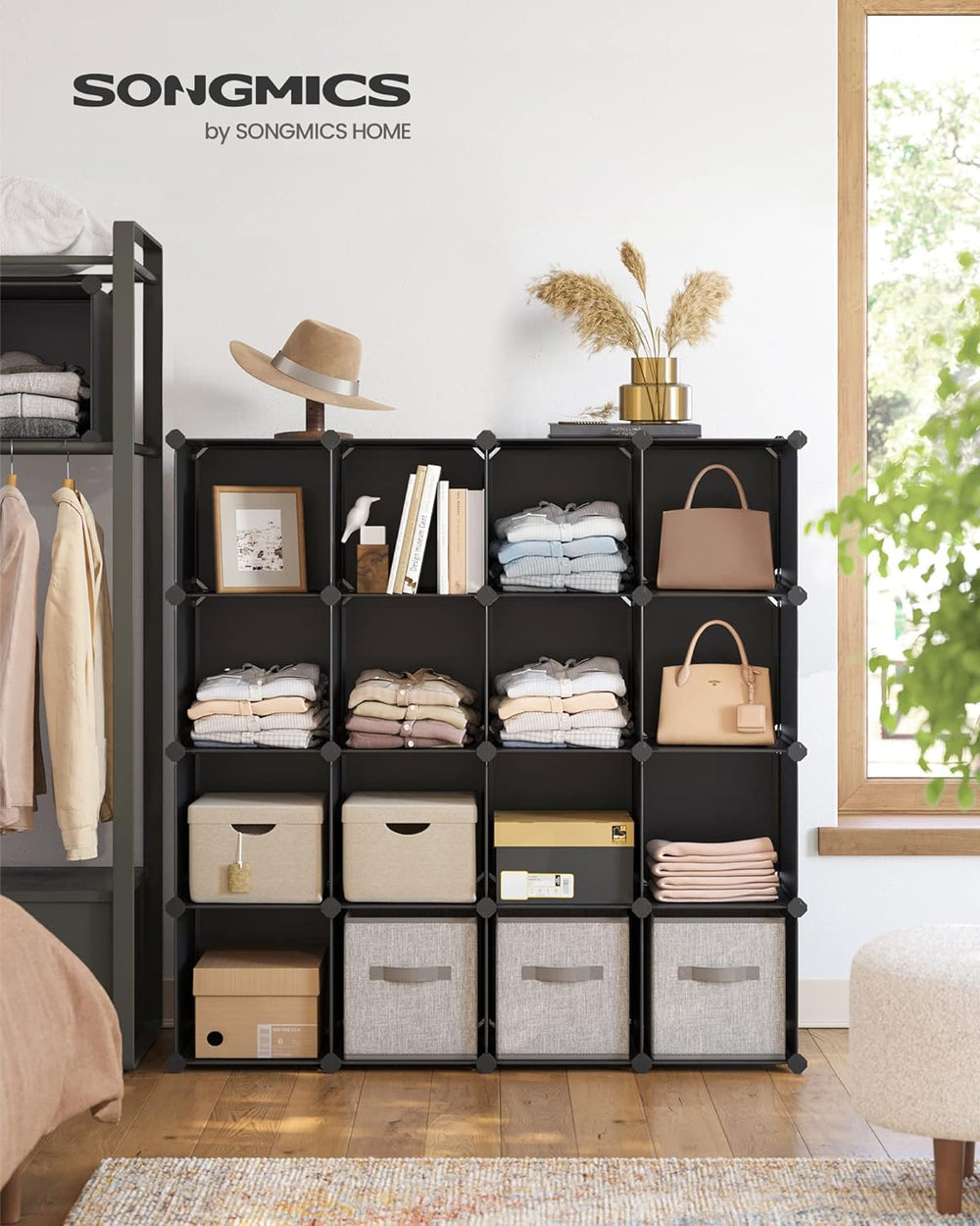 SONGMICS 16 Cube Storage Organizer,Plastic stackable cube shelf