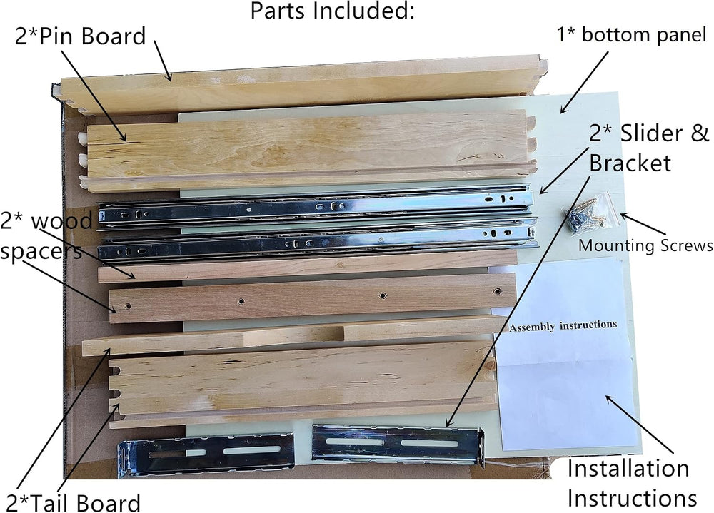 Solid Wood Pull Out Drawer 27" W × 21" D for Kitchen Cabinets, Roll...