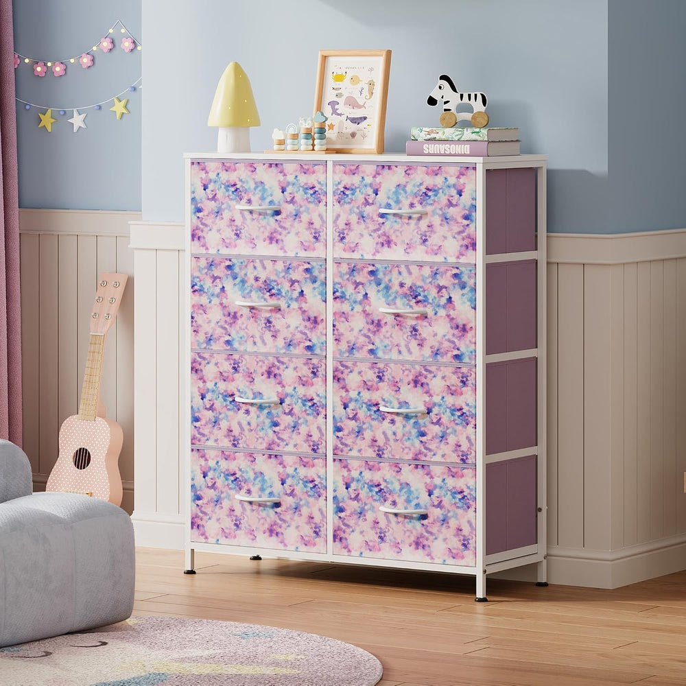 WLIVE 8 Drawer Fabric Dresser for Bedroom, Tall Storage Tower, Tie-dye