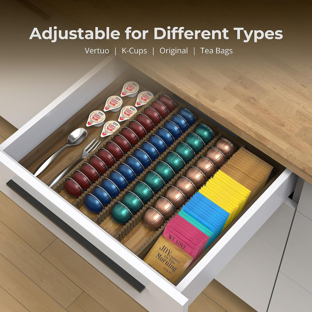 Large Expandable Bamboo Coffee Pod Drawer Organizer