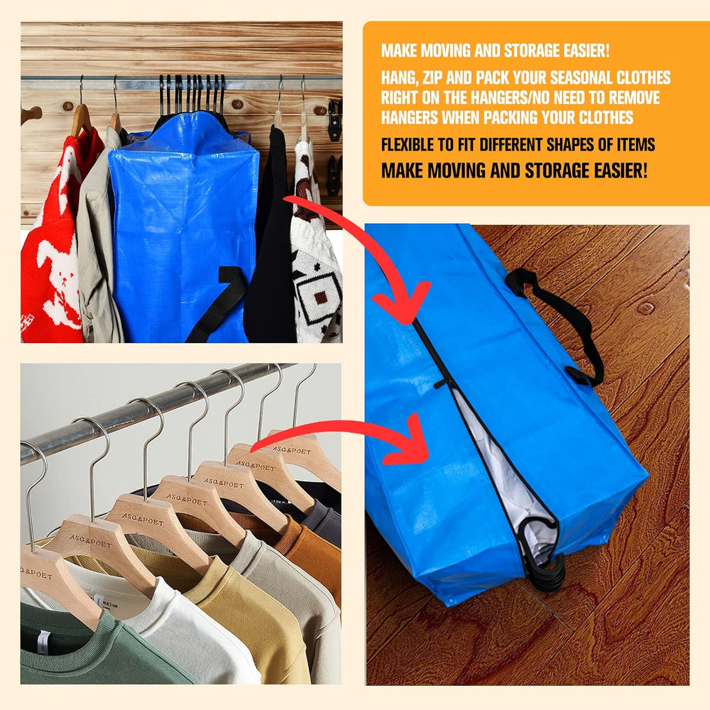 Heavy Duty Blue Moving Bags with Strong Zipper Handles Backpack Straps