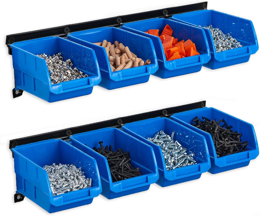 Wallmaster 8-Bin Storage Bins Garage Rack System 2-Tier Orange Tool Organizer...