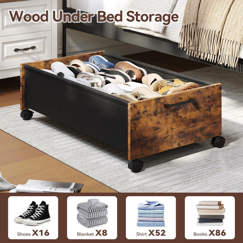 FOUCSSOMEI Under Bed Storage with Wheels, Wooden Under Bed Drawers On Wheels,...