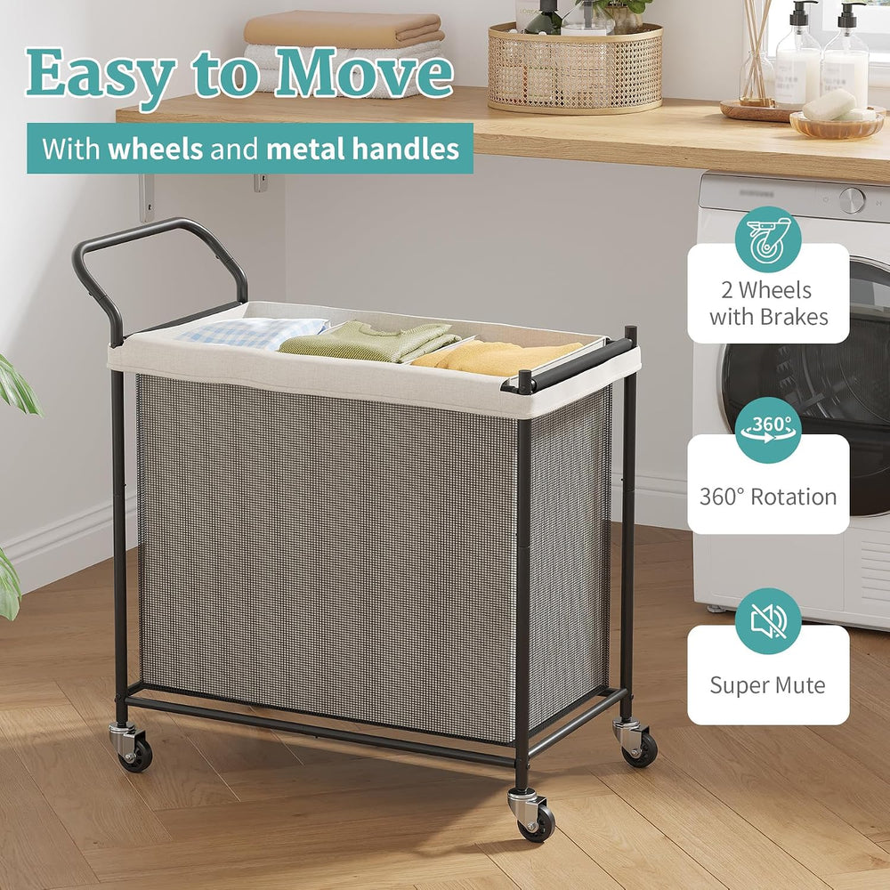 Laundry Hamper 3 Section, Laundry Basket with Wheels-165L, Removable Washable...