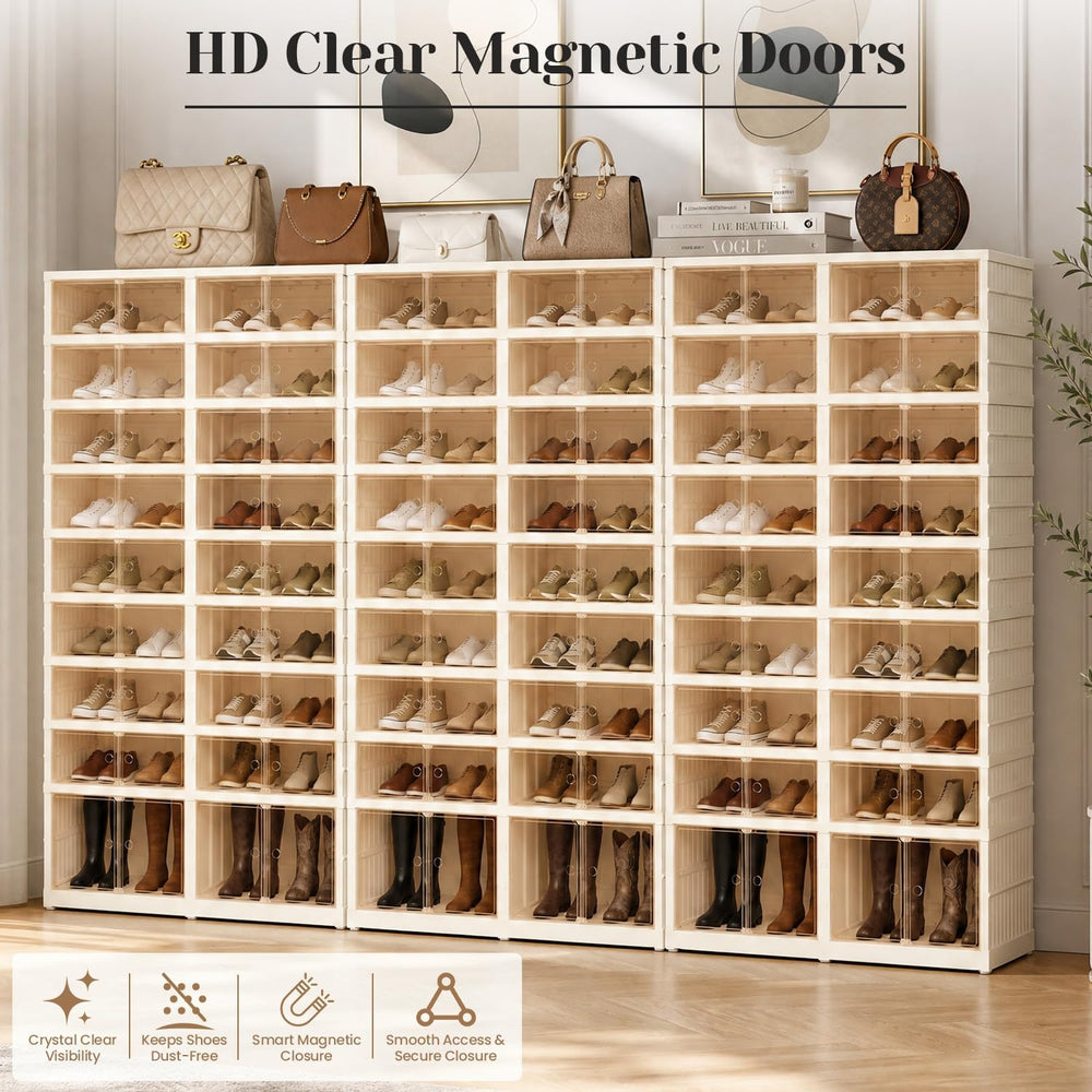Collapsible Shoe Rack Organizer, Clear Doors Plastic Shoe Storage Cabinet