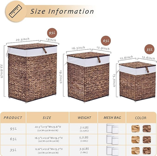 Handwoven Laundry Basket with Lid, Natural Water Hyacinth Storage Basket with - Image 2