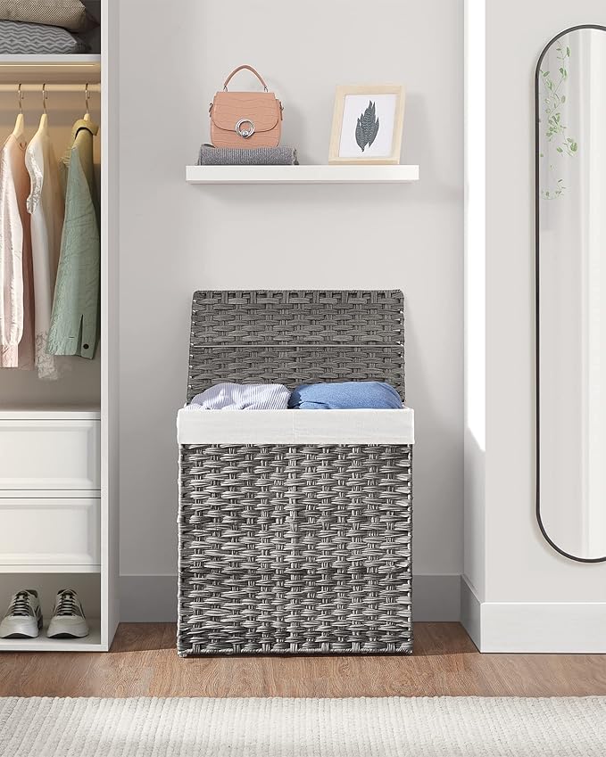 SONGMICS Laundry Hamper with Lid, 110L Clothes Hamper with 2 Removable Liner