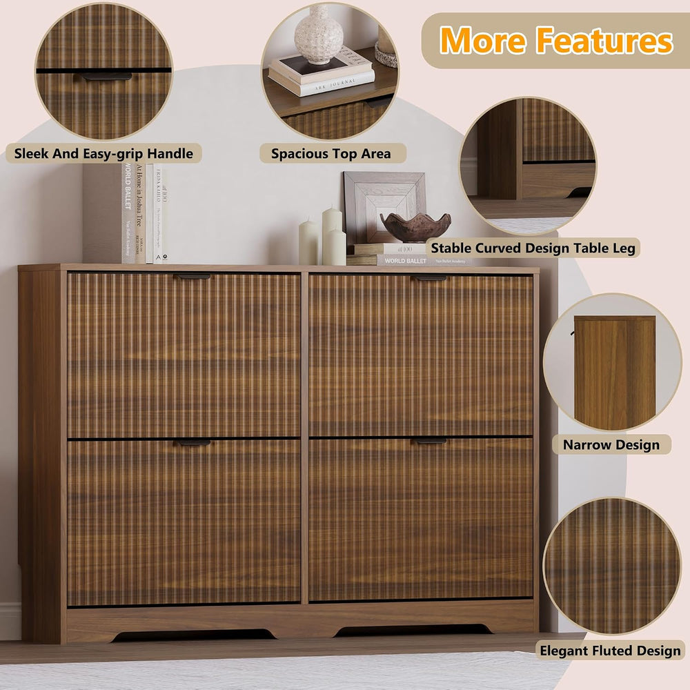 BORNOON Large Shoe Cabinet for Entryway, Shoe Rack Cabinet with 4 Flip Drawer...