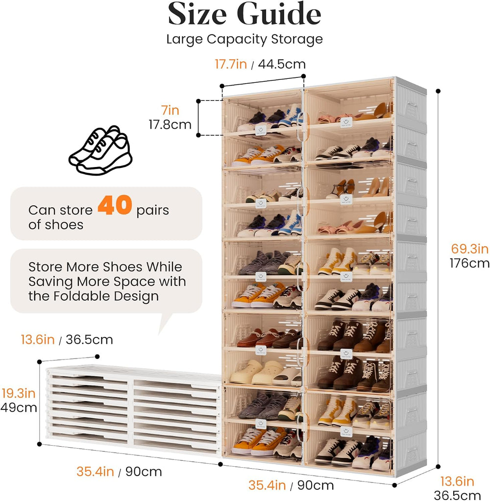 Foldable Shoe Rack Organizer for Entryway with Clear Magnetic Doors - Large C...