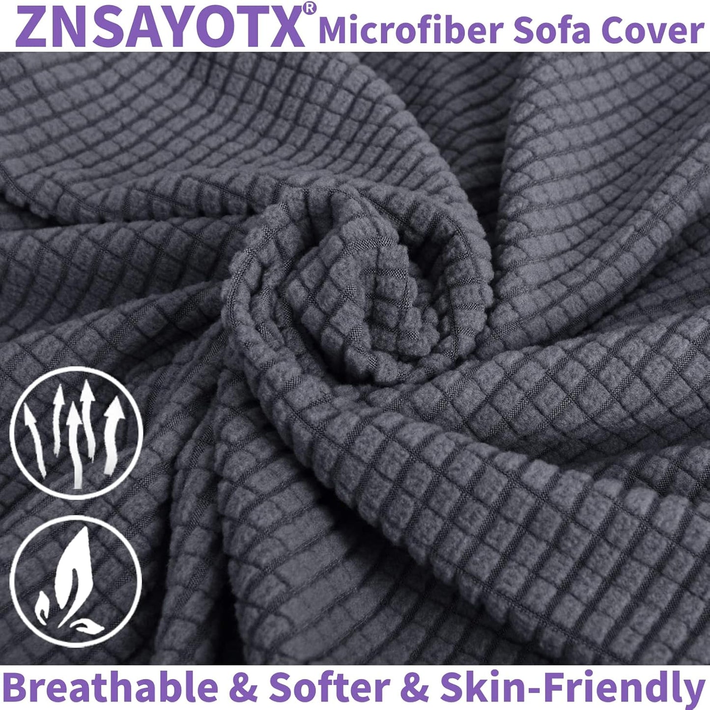 ZNSAYOTX 4 Piece Sofa Covers for 3 Cushion Couch, Super Soft Couch Slipcovers with Seat Cushion Cover Thick Durable, Spandex Blend High Stretch & Bottom Ties Furniture Sofa, Dark Grey