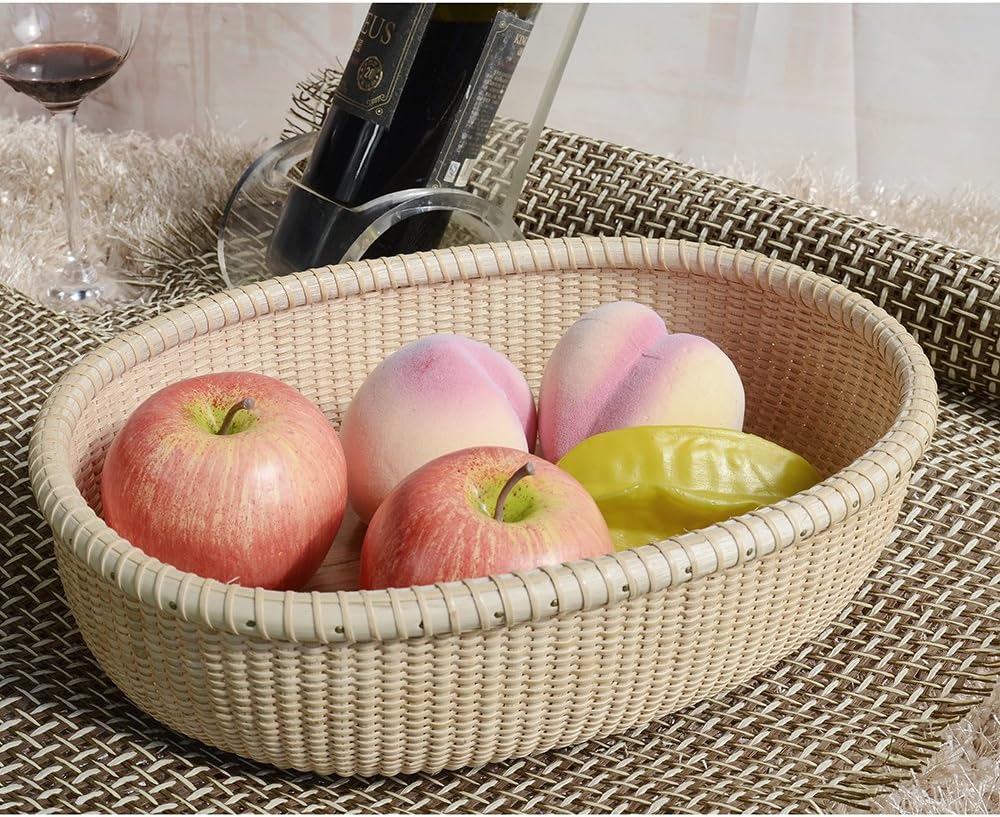 Nantucket-style basket Cane-on-cane weave Fruit Basket Bread Tray for Cake Ki...