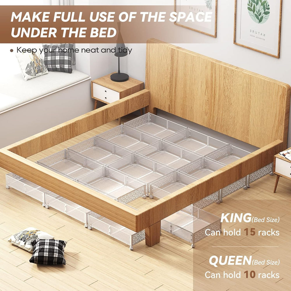 PHINOX Under Bed Storage with Wheels,Patterned,Sturdy Metal,4 Pack,White