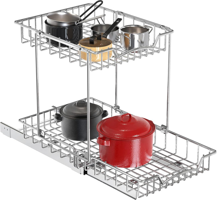 Simple Houseware 2-Tier (L+L) Pull Out Under Cabinet Sliding Shelf, Chrome