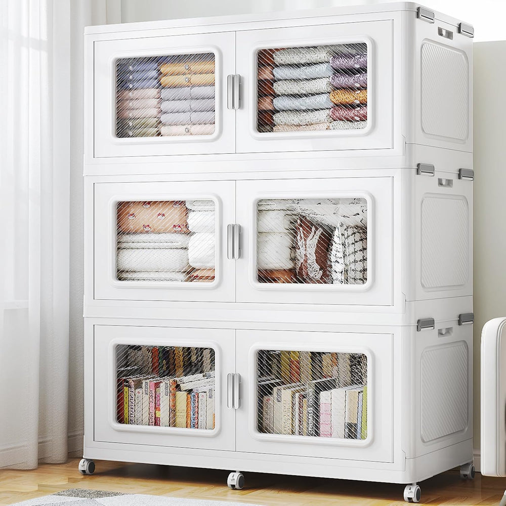 BROVIEW 900 Qt Extra Large Stackable Storage Bin with 1 Lid, 3 Pack White