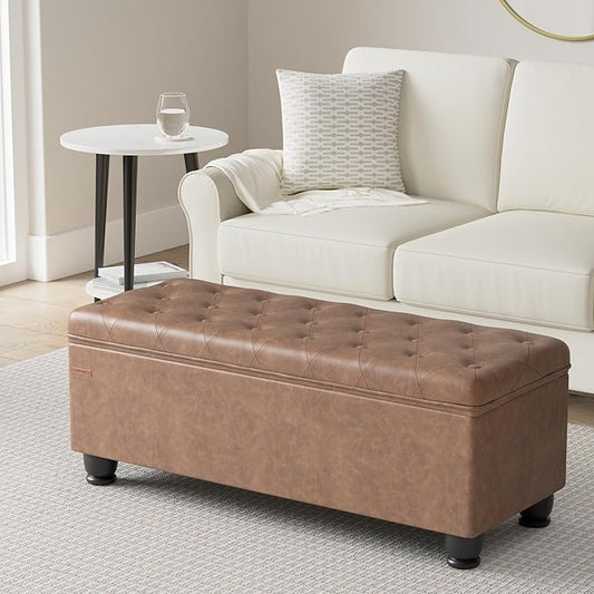 SONGMICS Storage Ottoman, Storage Bench, Tufted Entryway Bedroom Bench - Image 2