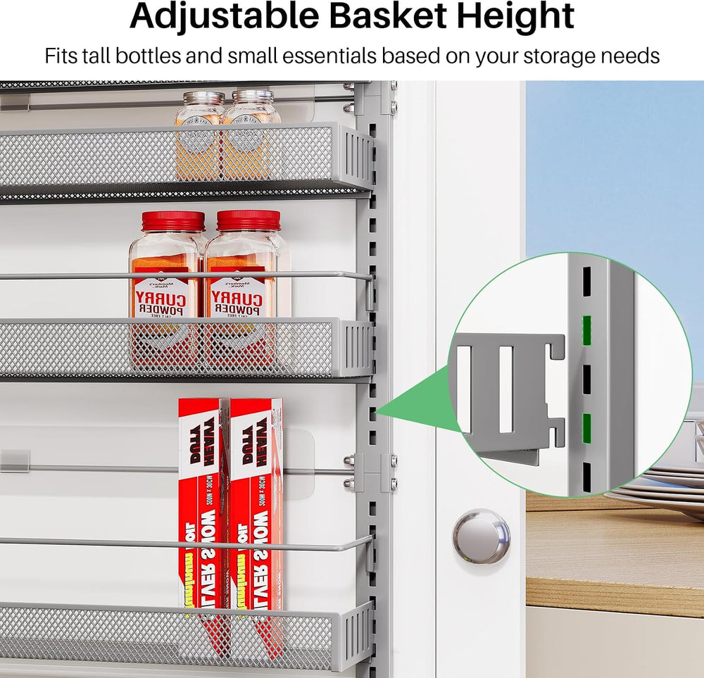 SNTD 8 Tiers Over the Door Organizer, 17" W x 6" D x 69" H, Grey