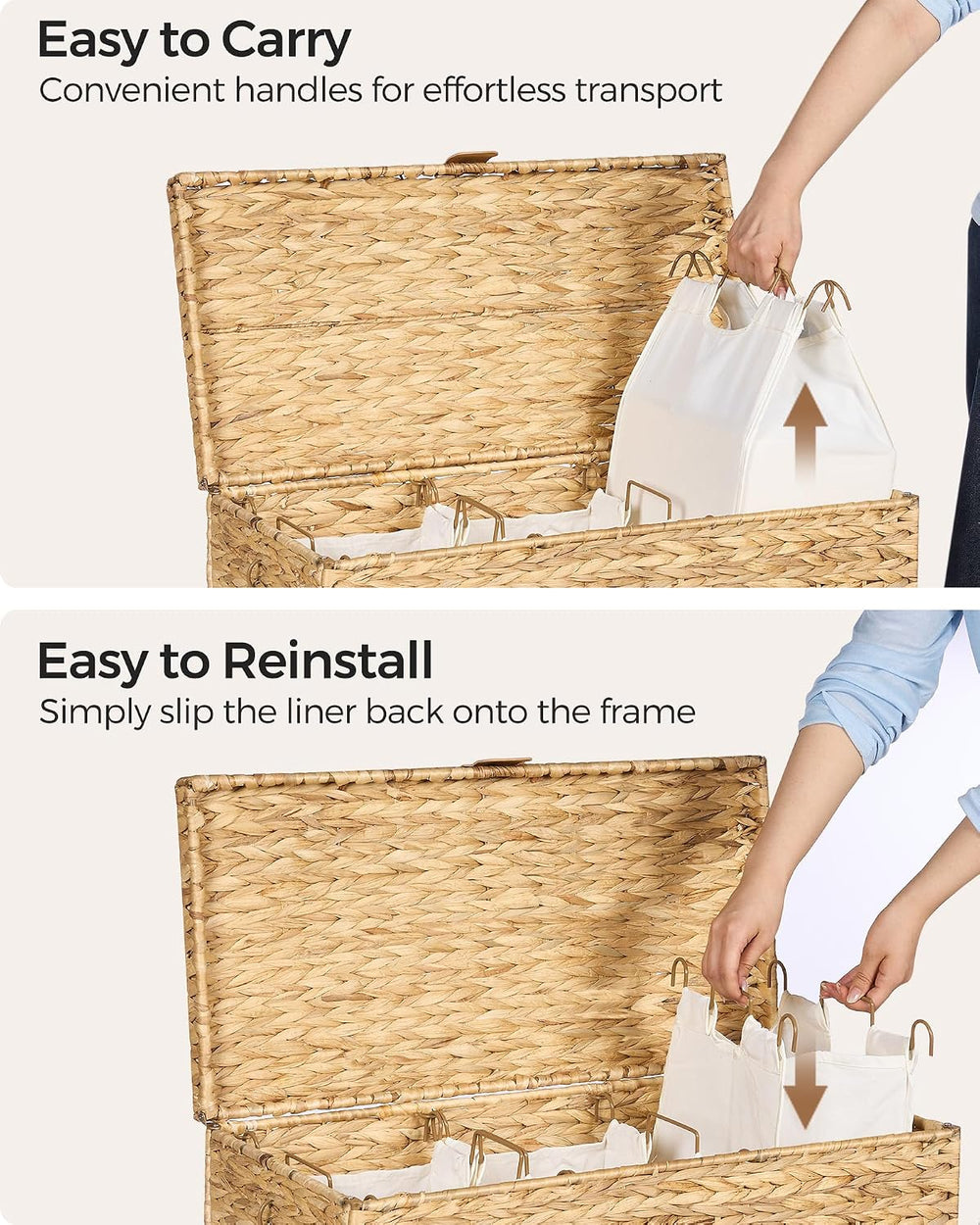 130L Wicker Laundry Hamper, 3-Section Laundry Basket with Lid