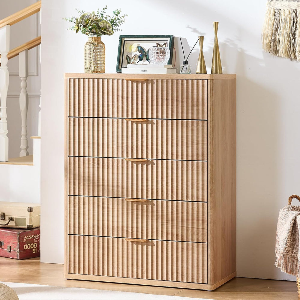 LEYAOYAO Fluted 5 Drawers Dresser for Bedroom, 41" Tall Modern Chest of ...