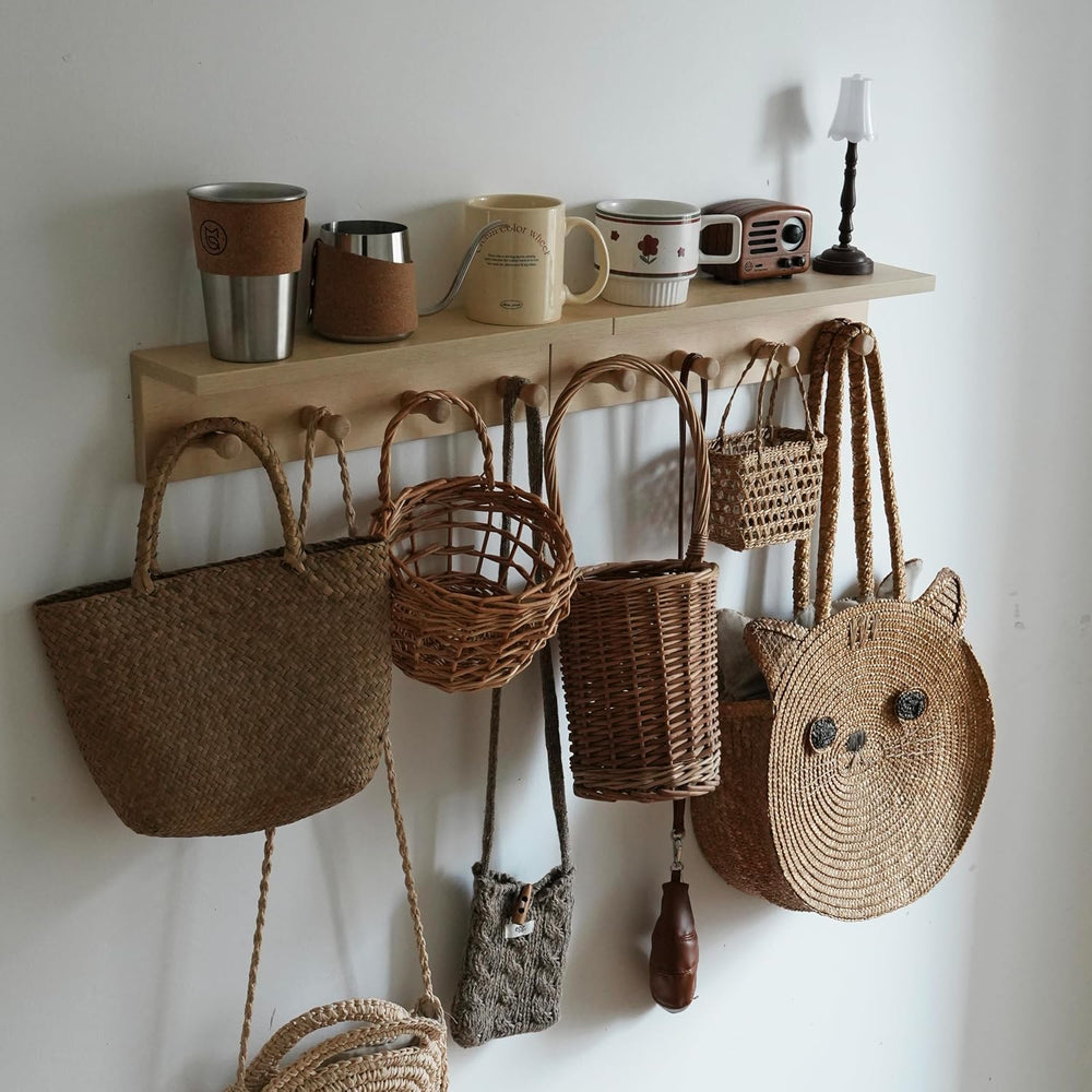 Entrance Coat Rack ,Coat Hooks, Wall-Mounted Wooden Hook Rack, Wall-Mounted S...