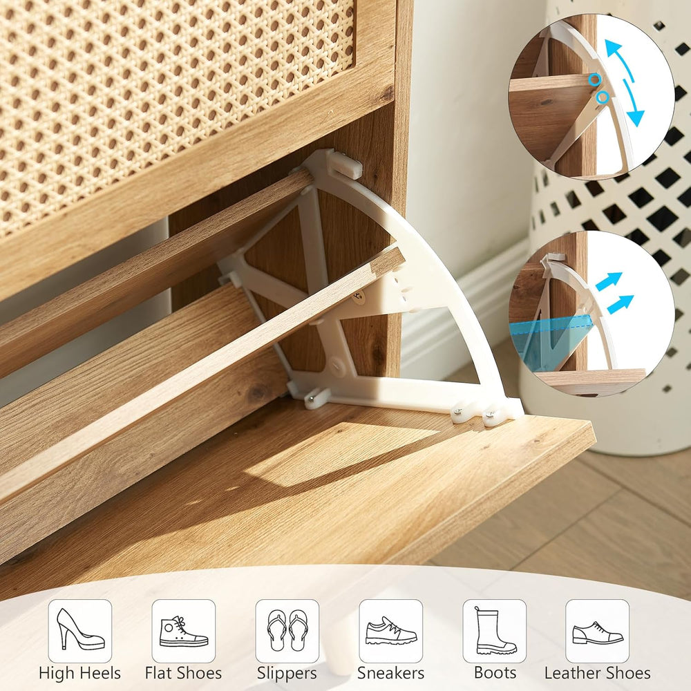 Shoe Storage Cabinet with 2 Flip Drawer Natural Rattan Shoe Cabinet Organizer...