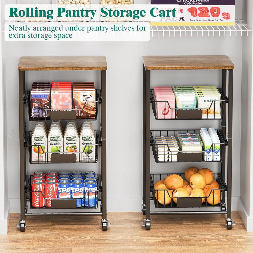 XYZLVSI 4 Tier Rolling Kitchen Cart Fruit Vegetable Storage Basket Rack