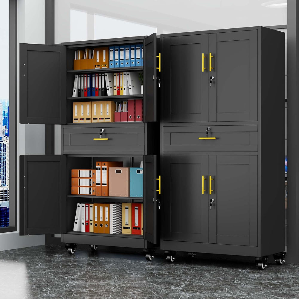 pozdeg 74" Black Lockable Rolling Metal Garage Storage Cabinet