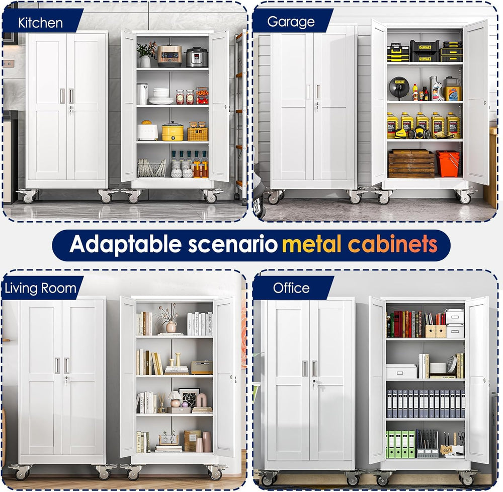 erosoei 61" H Metal Garage Storage Cabinet, Rolling Tool Cabinet with 2 ...