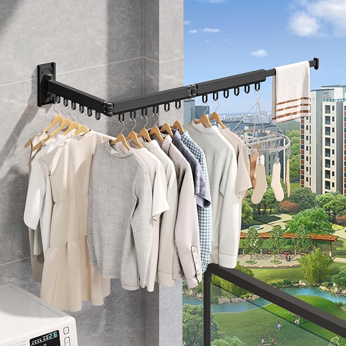 Wall Mounted Clothes Drying Rack, Retractable & Collapsible, Foldable - Image 7
