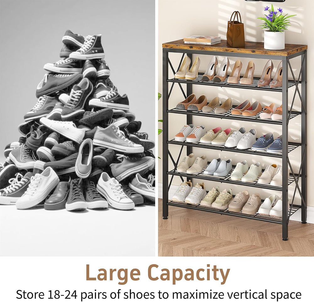 6-Tier Shoe Rack Organizer, Large Capacity Shoe Shelf with Metal Shelves, Hol...