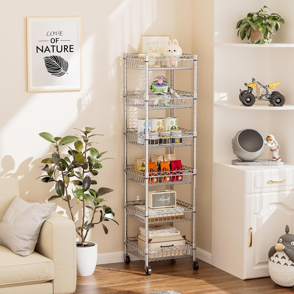 SINGAYE 6 Tier Shelf Wire Shelving Adjustable Storage Shelves Basket Rack