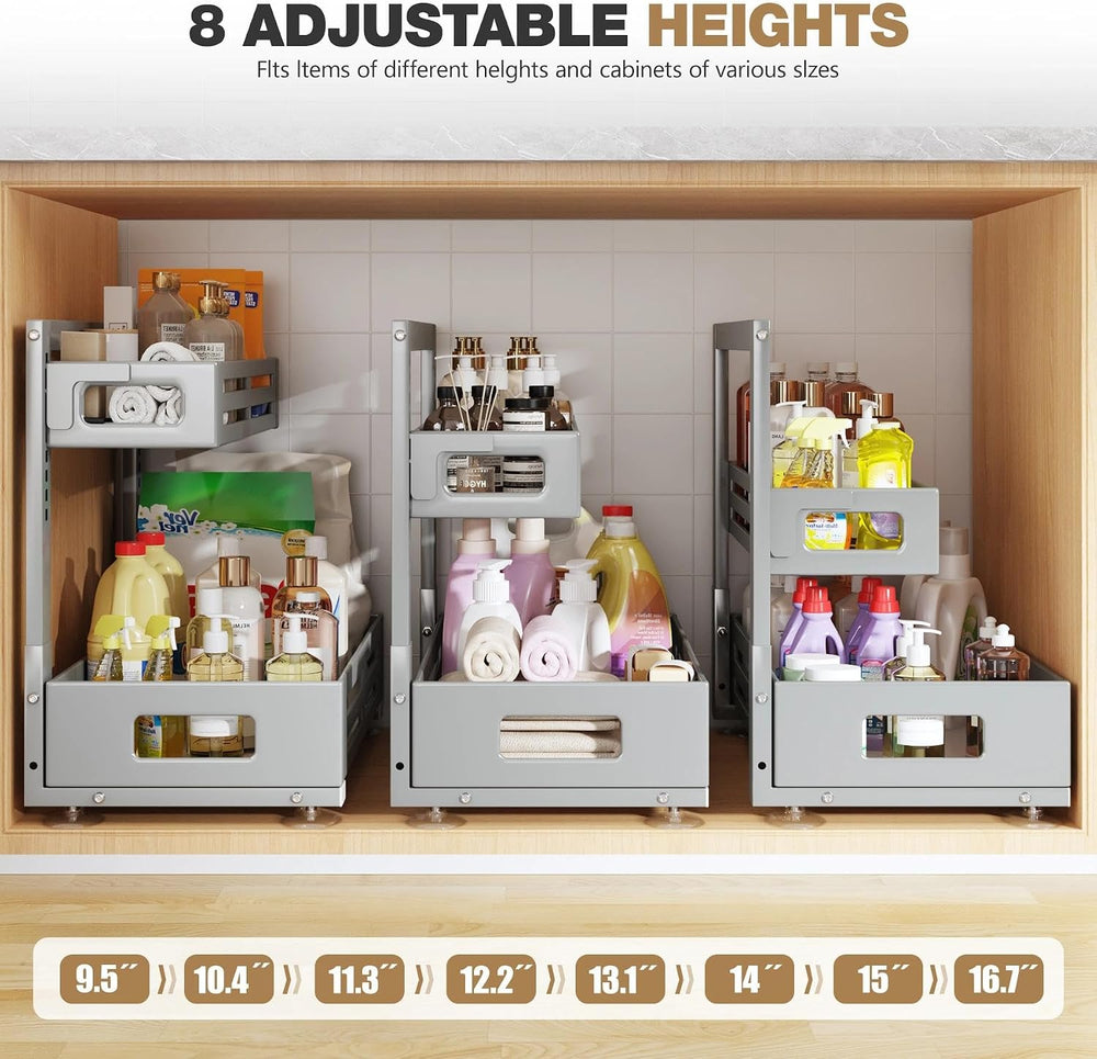 2 Pack 19IN-Depth Under Sink Organizer,Pull Out Cabinet Organizer With Smooth...
