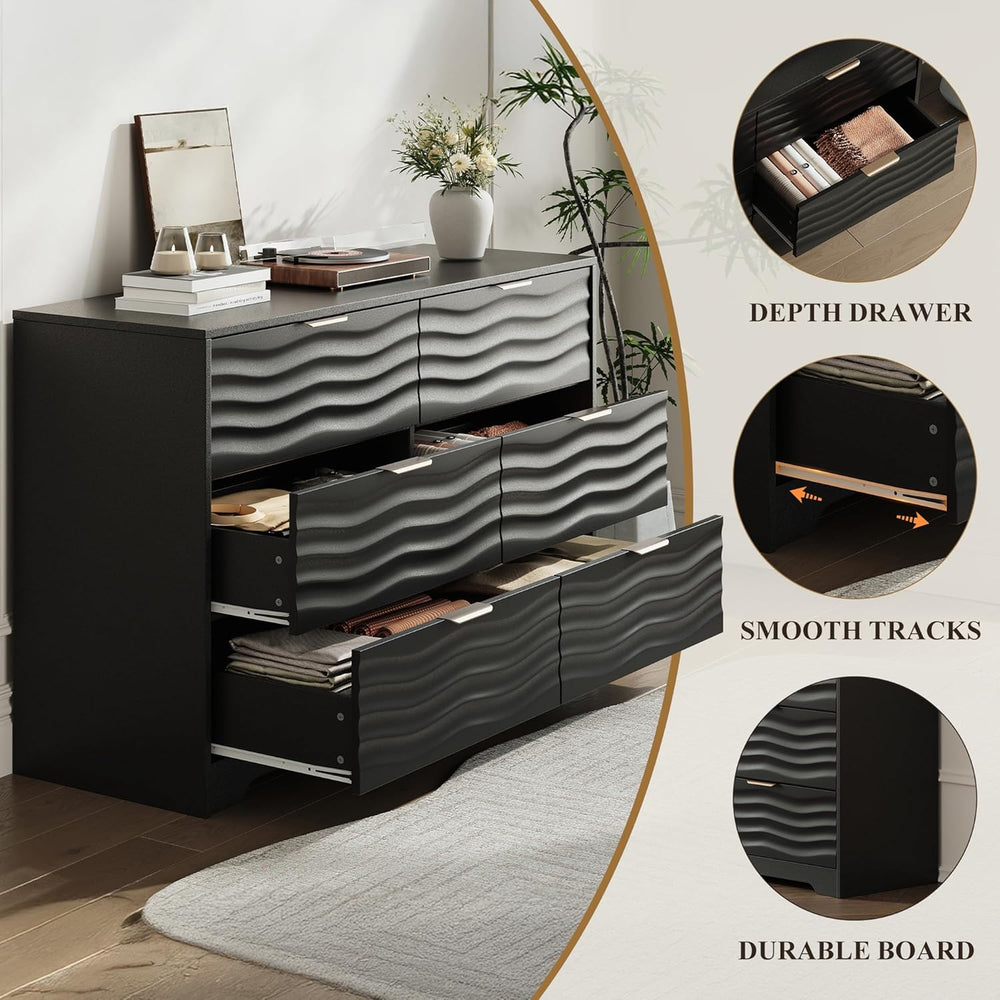 MALOL Coastline Fluted 6 Drawers Dresser for Bedroom, 48" Wide Modern Ch...