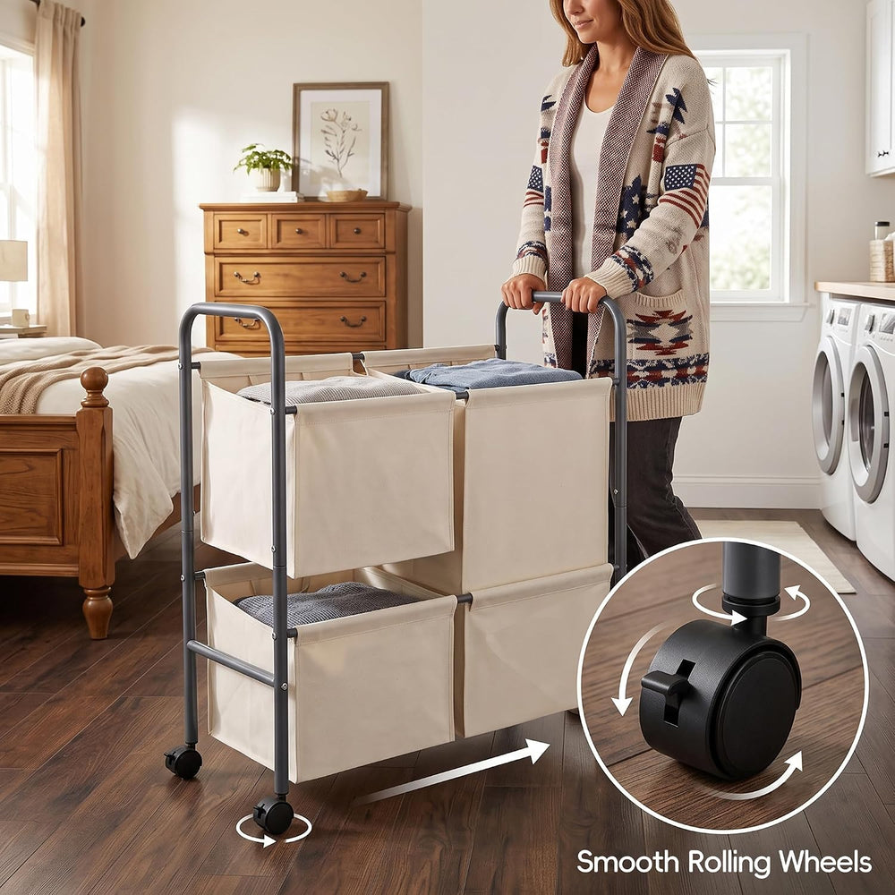 130L Laundry Hamper with Wheels, 3 Section Laundry Sorter Cart with Removable...