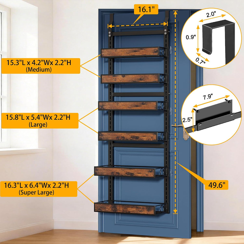 6 Tier Over The Door Pantry Orangizer 2 IN 1 Wall Mounted or Hanging Spice Ra...