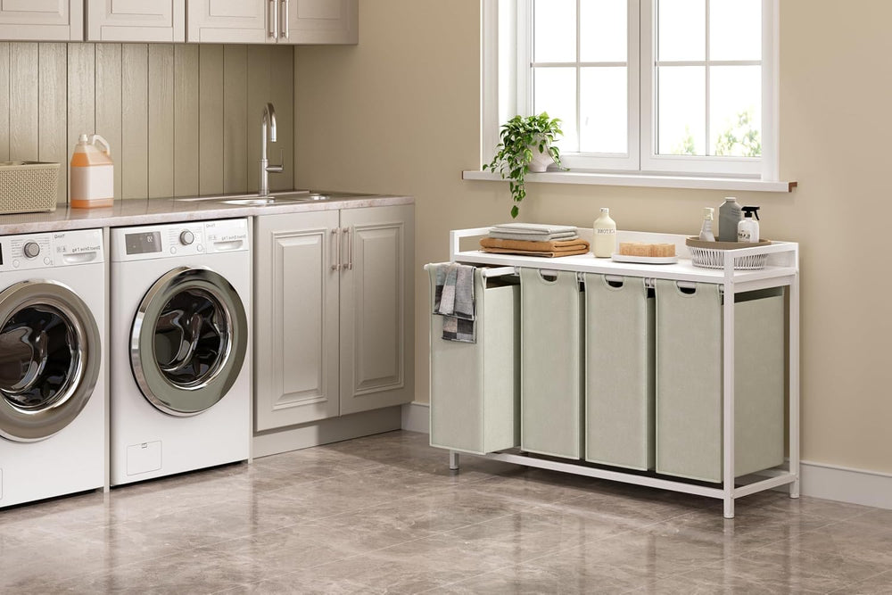 Herture Laundry Hampers with Shelf, Laundry Basket 4 Section, 4 x 15.87 Gal