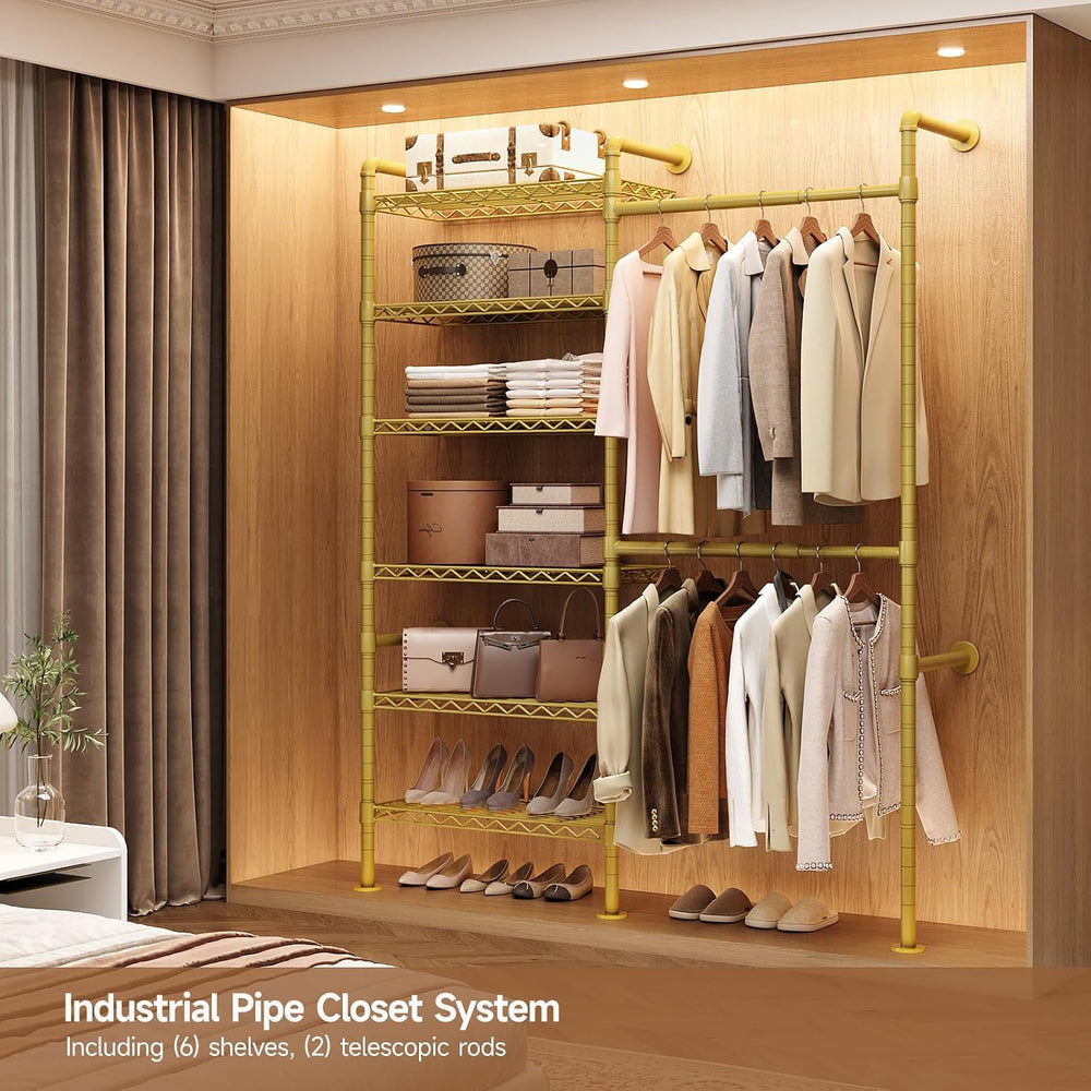 ComfyCorner Wall Mounted Garment Rack, Industrial Pipe Clothing Rack Gold