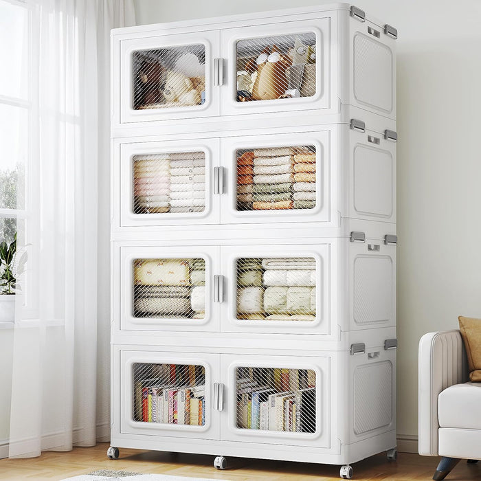 BROVIEW 880 Qt Extra Large Stackable Storage Bin with Lids, 4 Pack White