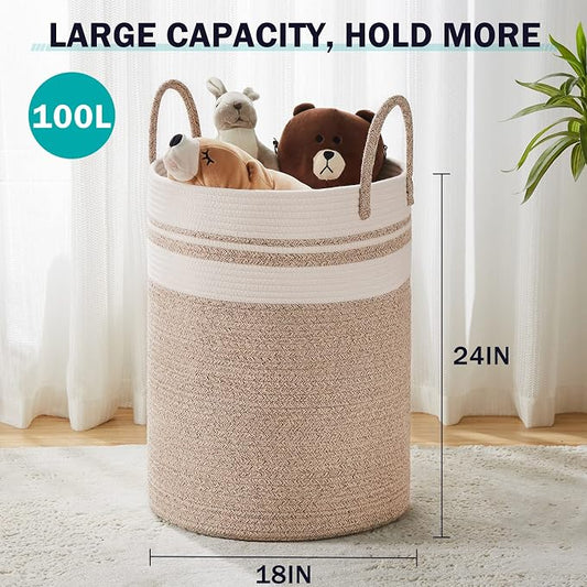 YOUDENOVA Woven Rope Laundry Hamper Basket, 100L Tall Laundry Basket, Baby - Image 2